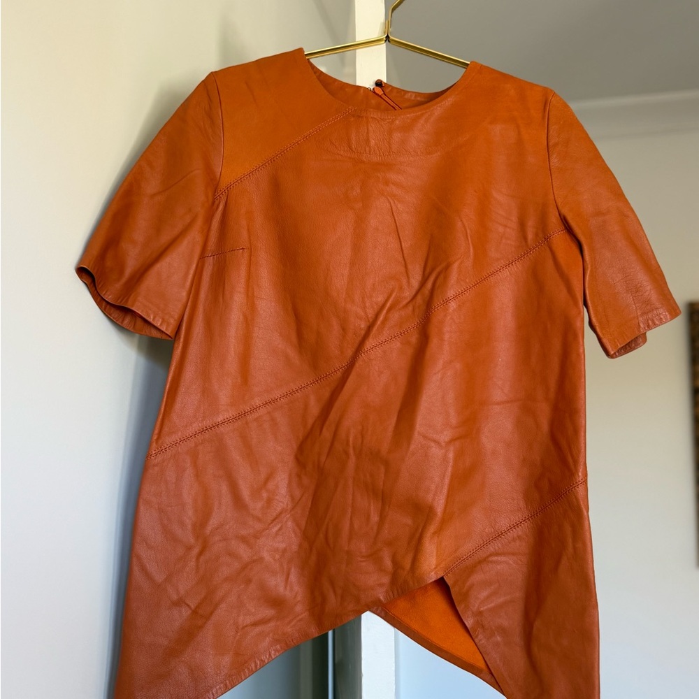 Proenza Schouler Orange Asymmetrical Short Sleeve Tee